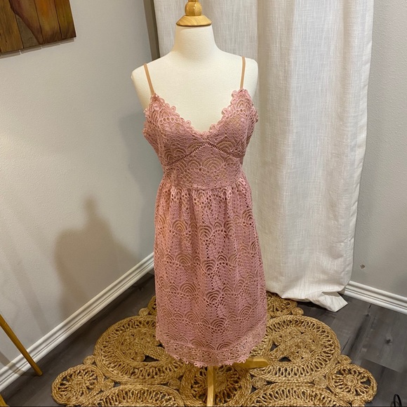 Anthropologie Current Air Pink Lace Midi Dress - Picture 3 of 11